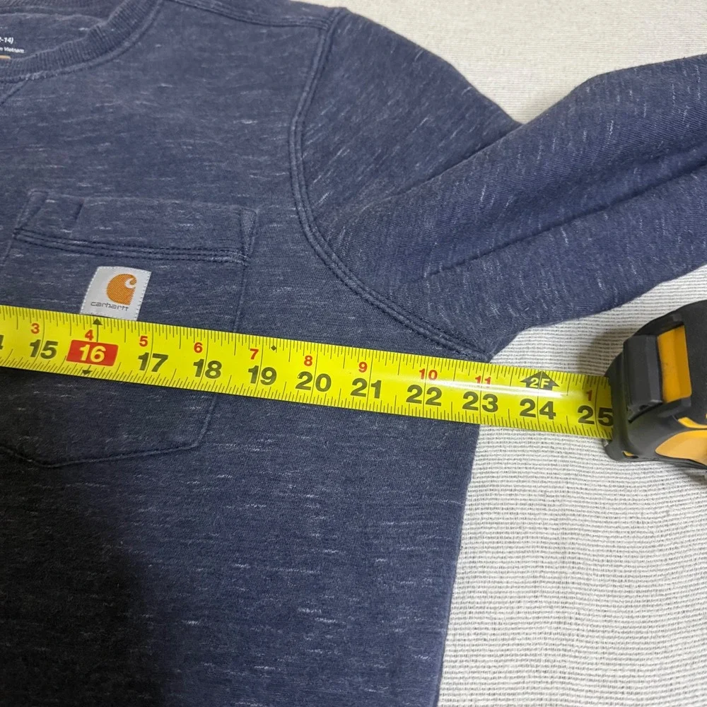 Carhartt Sweatshirt Women L (12-14) Navy Blue Relaxed Fit Marled Pocket Crewneck